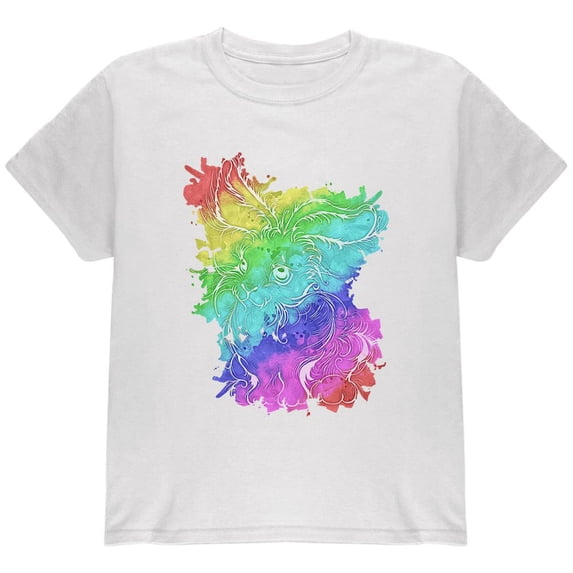 Rainbow Watercolor Easter Bunny Youth T Shirt White YLG