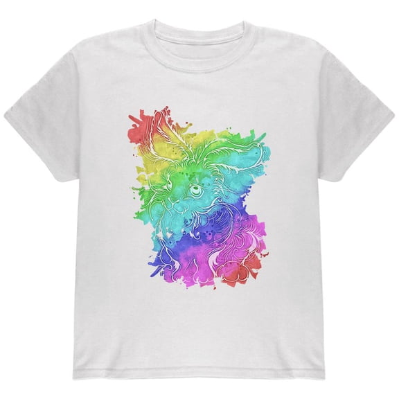 Rainbow Watercolor Easter Bunny Youth T Shirt White YLG