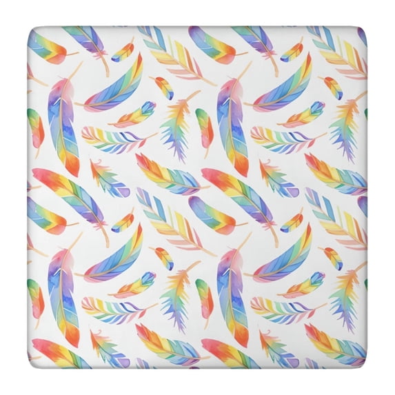 Rainbow Watercolor Feather Pattern Square Fitted Tablecloth with Elastic Edge,Square Table Cover,Washable Elastic Table Cover for Home Kitchen Party Decor 36"x36"
