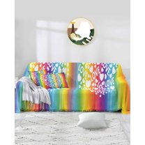 Rainbow Watercolor Sofa Covers for 3 Cushion Couch,Washable Sectional & L Shape Couch Covers for Dog/Cat/Kid,Abstract Gradient Love Non Slip Sofa Slipcover Tassel Futon Cover 71''x150''