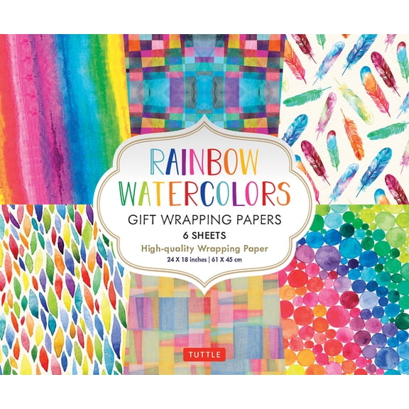 Rainbow Watercolors Gift Wrapping Papers - 6 Sheets: 24 X 18 Inch Wrapping Paper (Paperback)