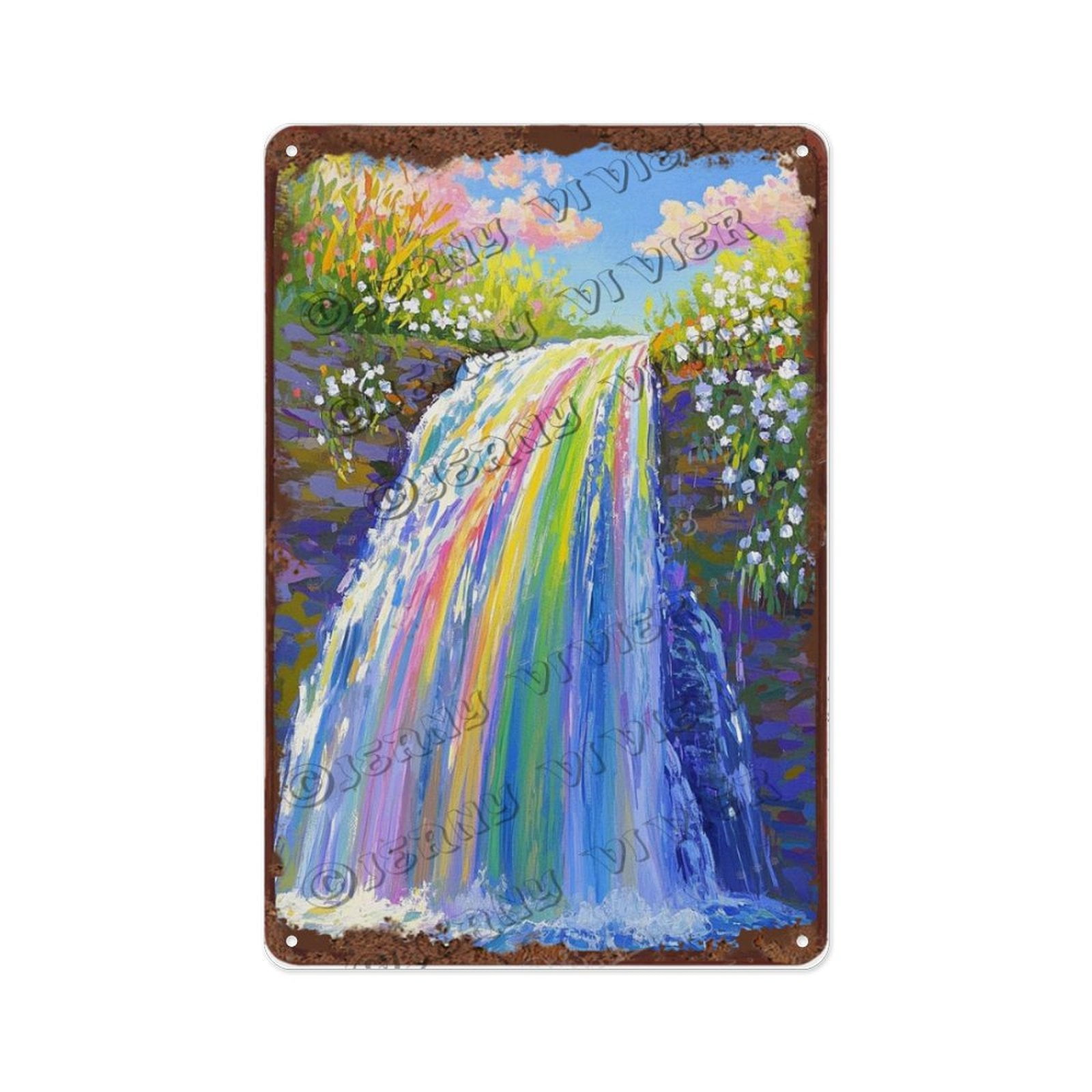 Rainbow Waterfall 12x16 Inch Metal Sign | Colorful Waterfall Nature Art ...