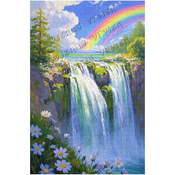 Rainbow Waterfall Scene 500 Piece Jigsaw Puzzle for Adults, Nature Calm Creativity & Beautiful Wall Decor