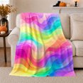thumbnail image 1 of Rainbow Wave Abstract Colorful Fluid Art, Cozy Coastal Landscape Scene, Warm Flannel Blanket for Beach House and Living Room, Beach Lovers Housewarming Gift, Coastal Home Decor, 1 of 9