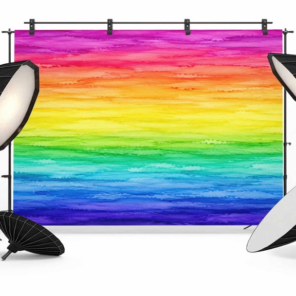 Rainbow Wave Backdrops for Photography, Modern Art Watercolor Red Pink Green Blue Yellow Stripe Fabric Photo Background Sturdy Studio Props for Photo Studio, Video Recording, Booth & Photoshoot 7x5ft