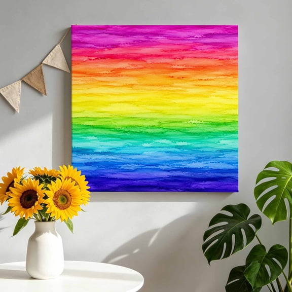 Rainbow Wave Canvas Wall Art for Living Room, Modern Art Watercolor Red Pink Green Blue Yellow Stripe Poster Print Painting for Bedroom Office Home Decoration Wall Pictures Prepare To Hang 8"x8"