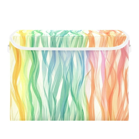 Rainbow Wave Lines Foldable Storage Bin with Lid and Handle Collapsible Storage Box 16.5 x 12.6 x 11.8 inches