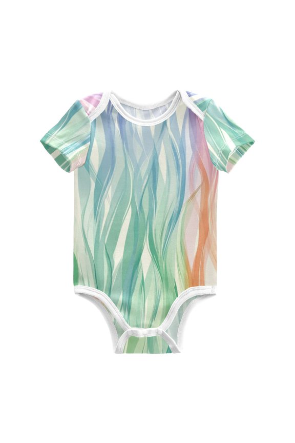 Rainbow Wave Lines Pure Cotton Bodysuit Short Sleeve Pajamas One-Piece Romper Unisex 9M