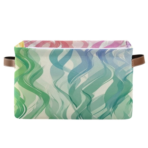 Rainbow Wave Lines Square Storage Bins with Handles Collapsible Containing Box 1 Pack