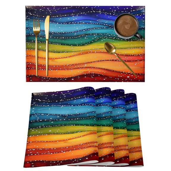 Rainbow Wave Placemats Set of 4 Abstract Art Place Mats Table Mats Kitchen Dining Home Outdoor Party Table Decoration
