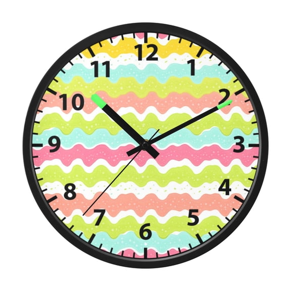 Rainbow Wave Stripes Wall Clock 12 Inch Voice Activated Night Light Silent Non Ticking