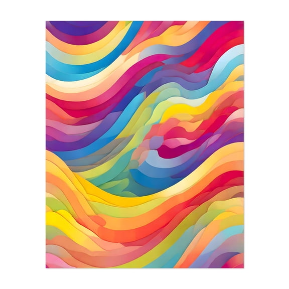 Rainbow Waves - Illustration Abstract Modern Art Psychedelic Waves Geometric Surrealism Unframed Wall Art Print 6 x 8 inches