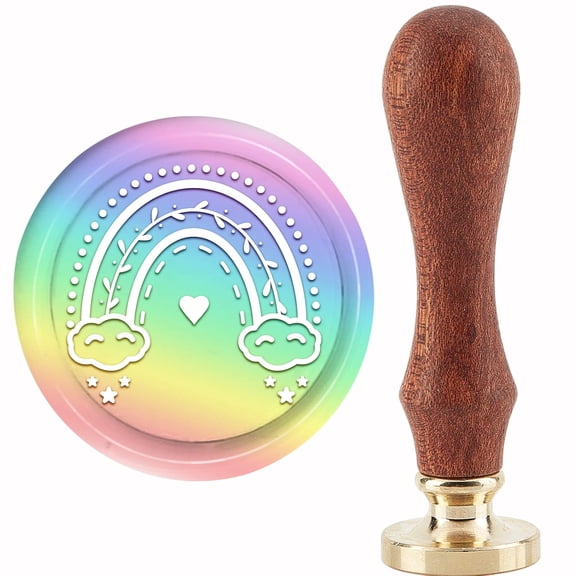 Rainbow Wax Seal Stamp Branch Sealing Wax Stamps Cloud 30mm Retro Vintage Removable Brass Stamp Head with Wood Handle for Wedding Invitations Christmas Thanksgiving Gift Packing Colorful