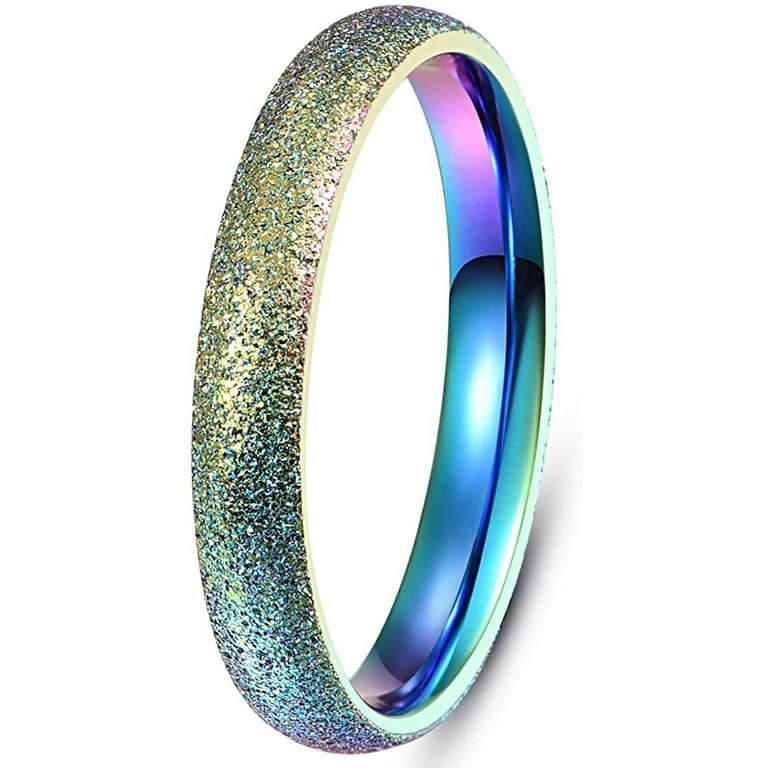 Rainbow Wedding Band for Men Women Multicolor Sandblasting