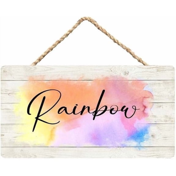 Rainbow Whimsical Farmhouse Wooden Plaque - 12 x 8 Inch Wall Art for Kids‘ Bedroom