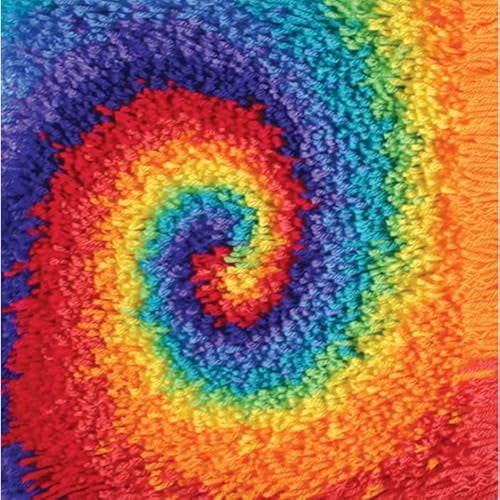 Rainbow Whirl Latch Hook Kits Rug Handmade Crochet Yarn DIY Embroidery Needlework Hook and Latch Kit Printed Canvas Carpet Cushion Cover Home Sofa Christmas Decoration 30x30cm
