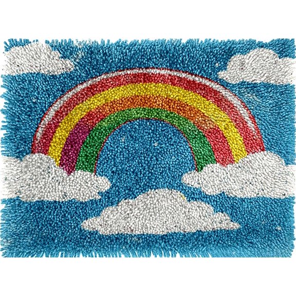 Rainbow and White Cloud Colorful Latch Hook Rug kits Pre-printed Crochet Yarn DIY Hooking Latch Kit Carpet Rug Cover Mat for Christmas Chair Cushion Floor Decoration 60x40cm(3)