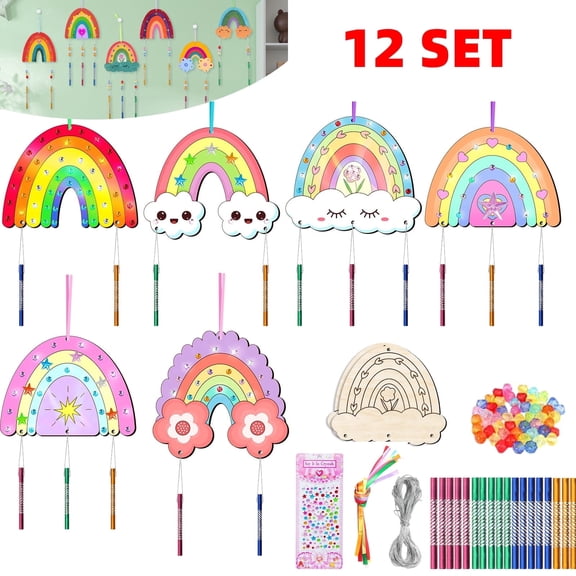 Rainbow Wind Chime DIY Wind Chime Kit Wooden Windchimes Rainbow for Wall Window Garden Decorations