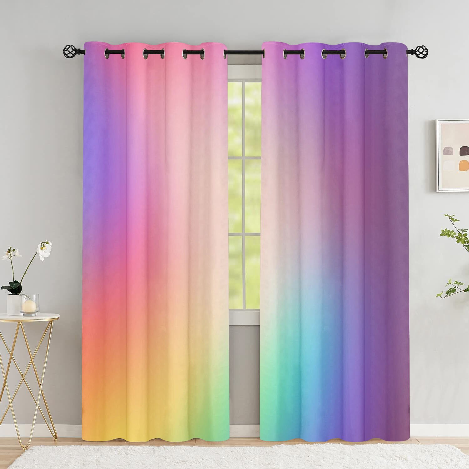 Rainbow Window Curtains Color Gradient Colorful Blackout Curtain for