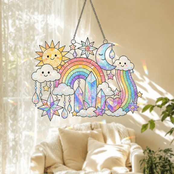 Rainbow Window Hanging Suncatcher Hologram Acrylic Prism Decor for Sunny Rooms