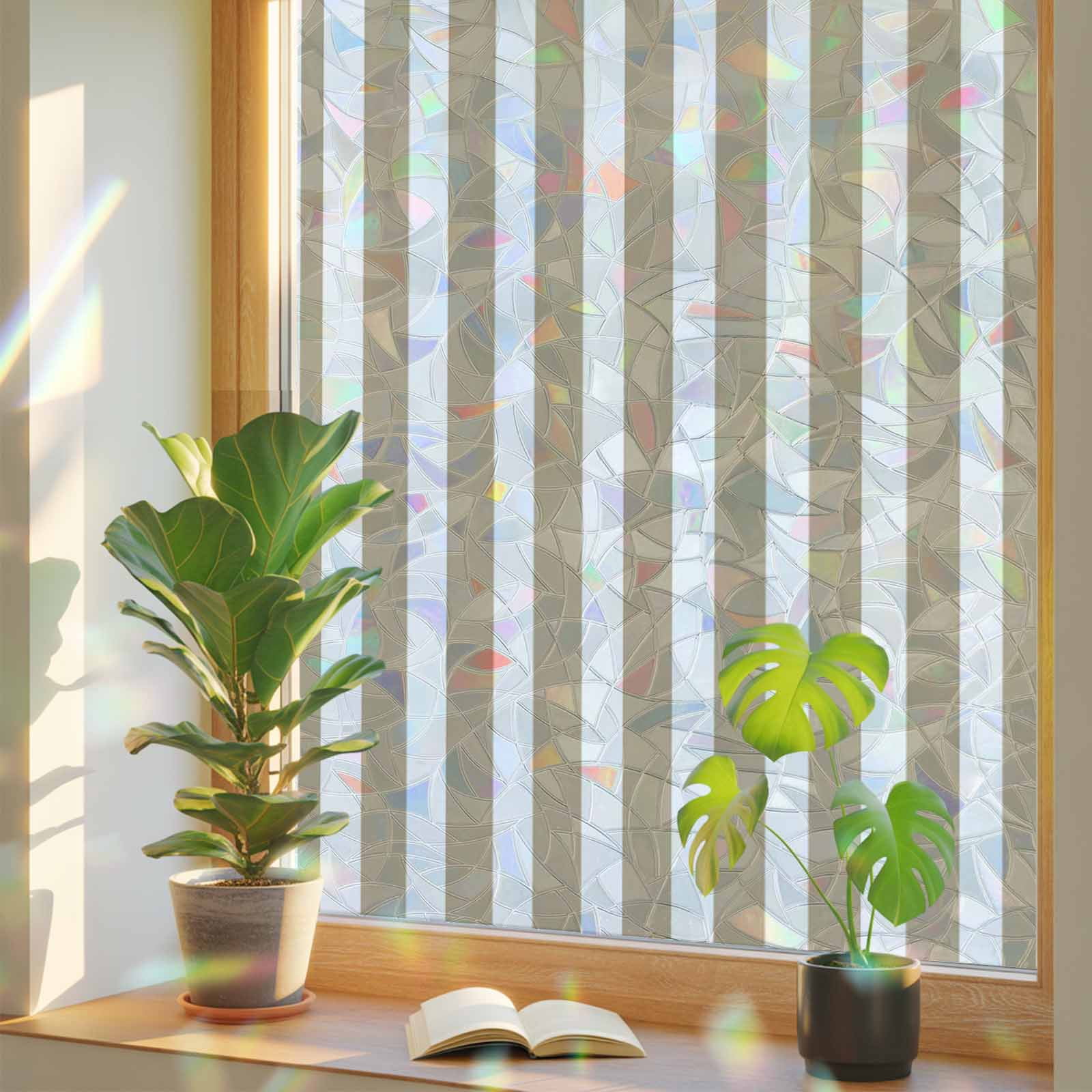 Rainbow Window Privacy Film, Beige Striped Static Cling Window Film PVC ...