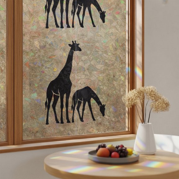 Rainbow Window Privacy Film Black Brown Giraffe Stain Glass Window Film for Glass Door Sticker Static Cling Heat Blocking Vintage Art Silhouettes Sunroof Decal for Car Home Decor 17.7"x39.3"