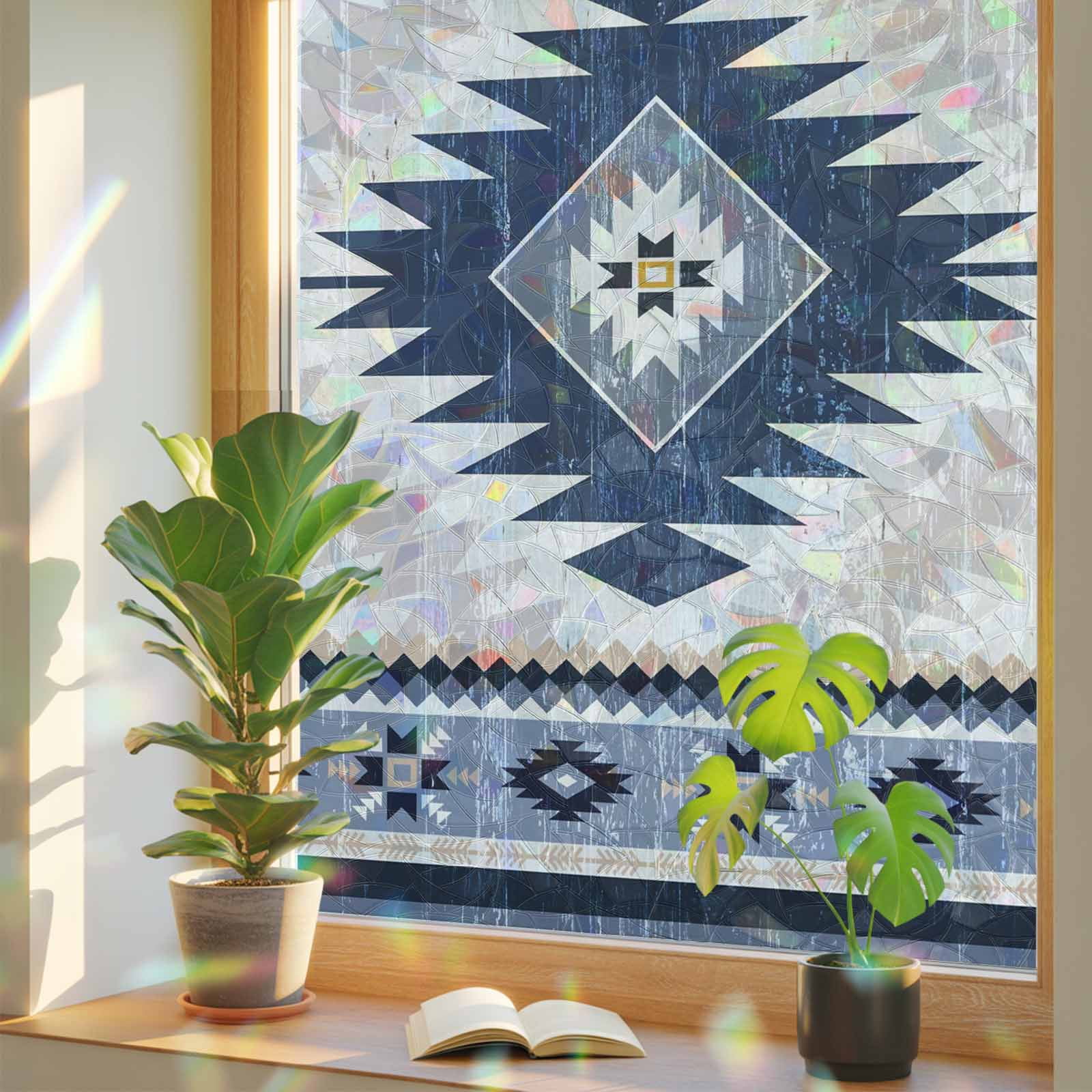 Trabal Pvc Rainbow Window Privacy Film, Blue Beige Boho Static Cling Window Film ...