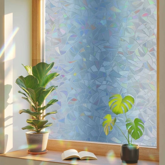 Rainbow Window Privacy Film, Blue Grey Ombre Static Cling Decorative Window Film PVC, Farmhouse Gradient Minimalist No Glue UV Blocking Glass Covering, Removable Stained Glass Sticker 23.6''x59''