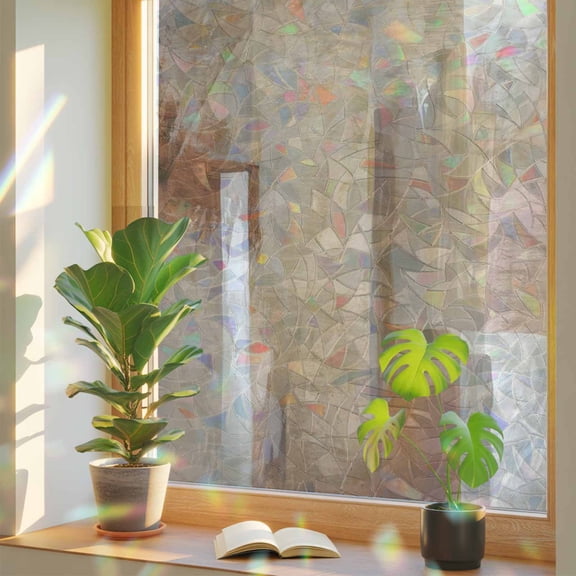 Rainbow Window Privacy Film, Brown Static Cling Window Film PVC, Abstract Paint Texture Retro Smudge Graffiti Art No Glue UV Blocking Glass Covering, Removable Stained Glass Sticker 23.6''x59''
