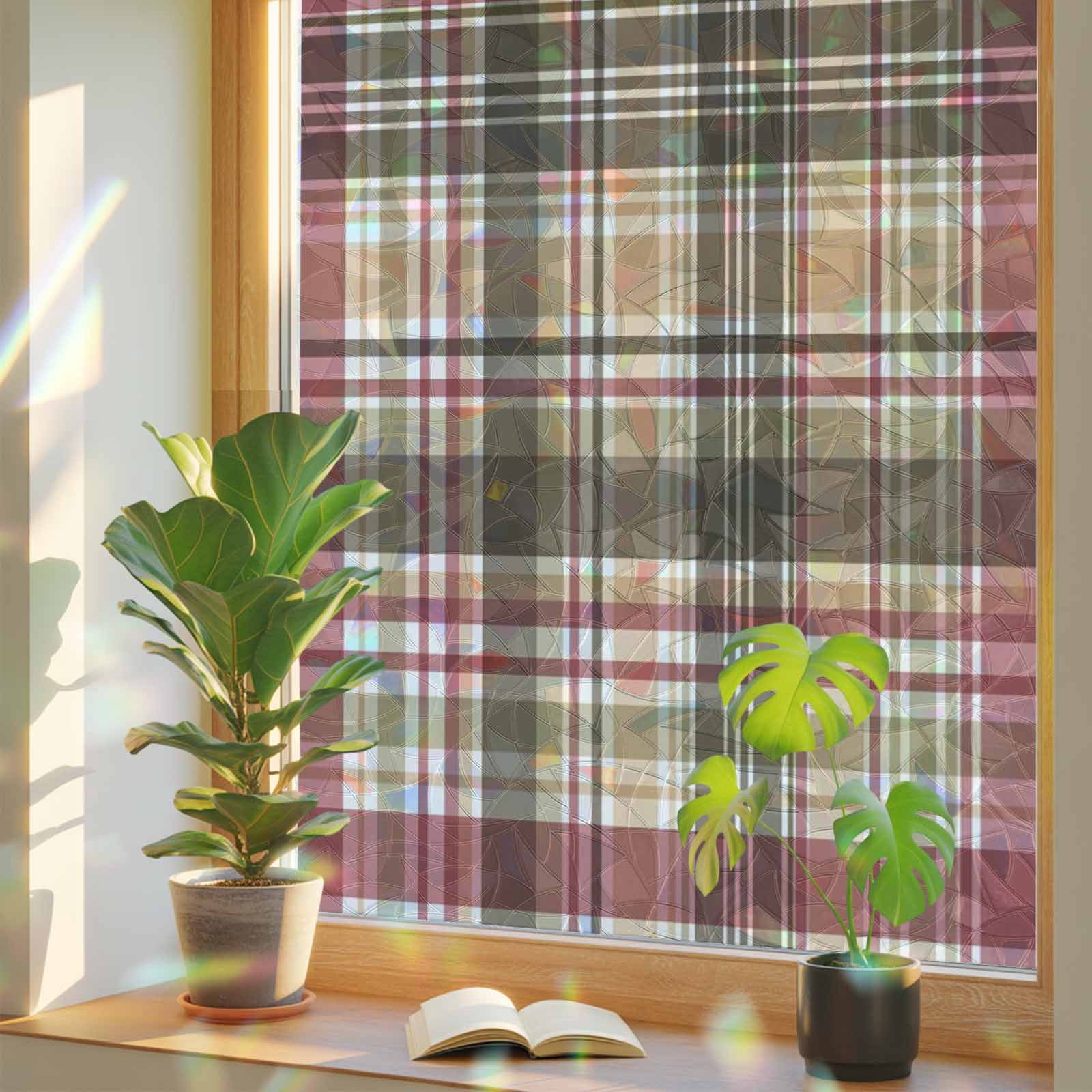 Pvc Window Covering Rainbow Window Privacy Film, Buffalo Plaid Static Cling Window Film PVC ...