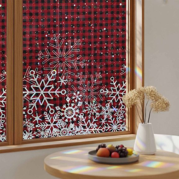 Rainbow Window Privacy Film Christmas Stain Glass Window Film for Glass Door Sticker Static Cling Red Black Buffalo Plaid Xmas Snowflakes Farmhouse Sunroof Decal for Car Home 35.4"x78.7"