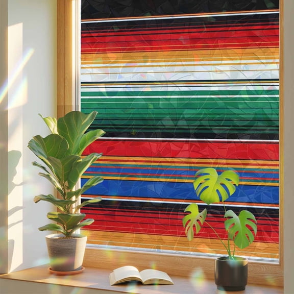 Rainbow Window Privacy Film, Colorful Striped Static Cling Window Film PVC, Boho Rainbow Abstract Stripes Art No Glue UV Blocking Glass Covering, Removable Stained Glass Sticker 29.5''x118''