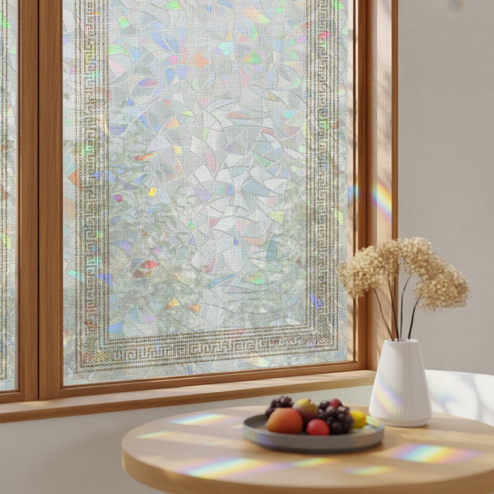 Rainbow Window Privacy Film Cream Retro Greek Key Stain Glass Window ...
