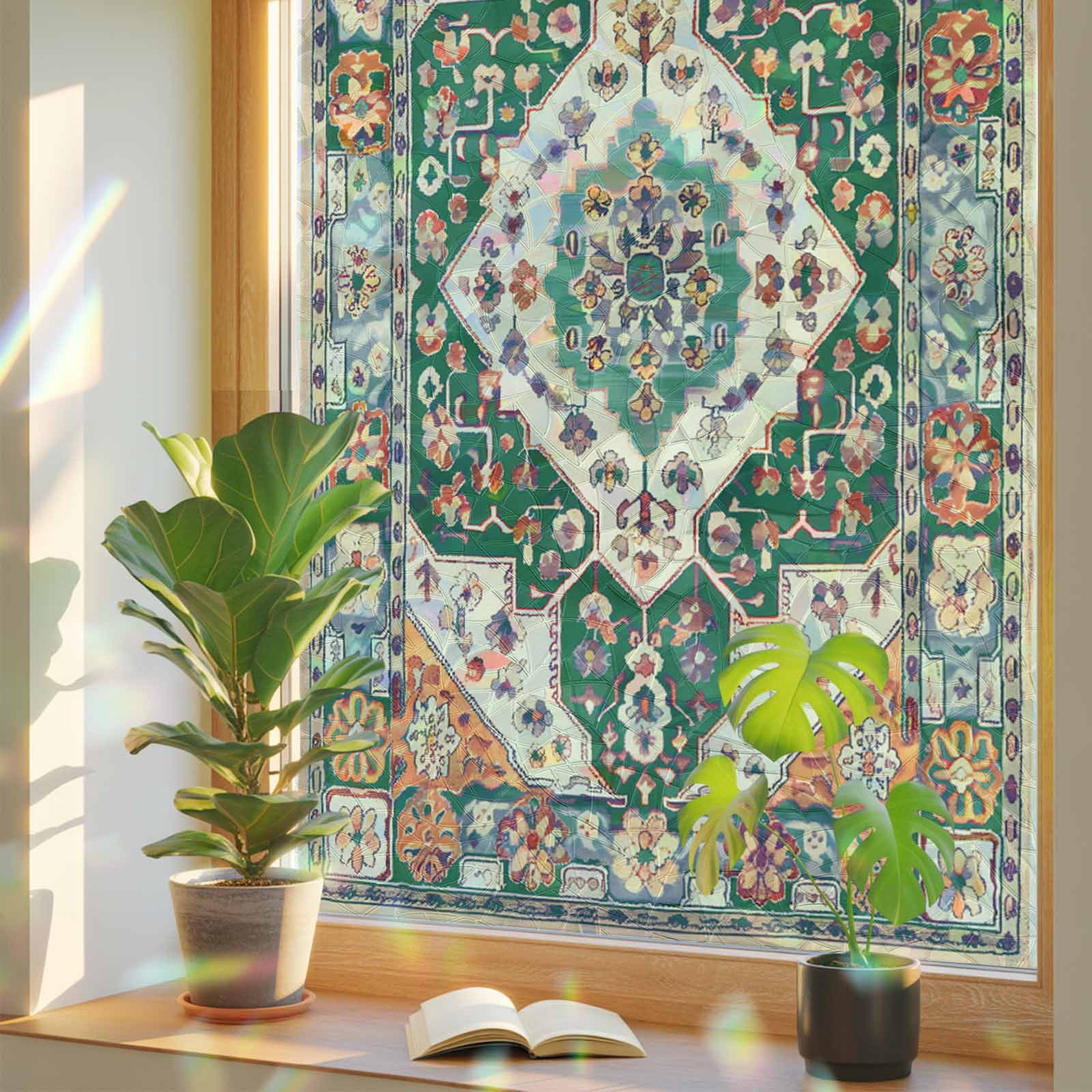 Trabal Pvc Rainbow Window Privacy Film, Green Orange Beige Boho Static Cling ...