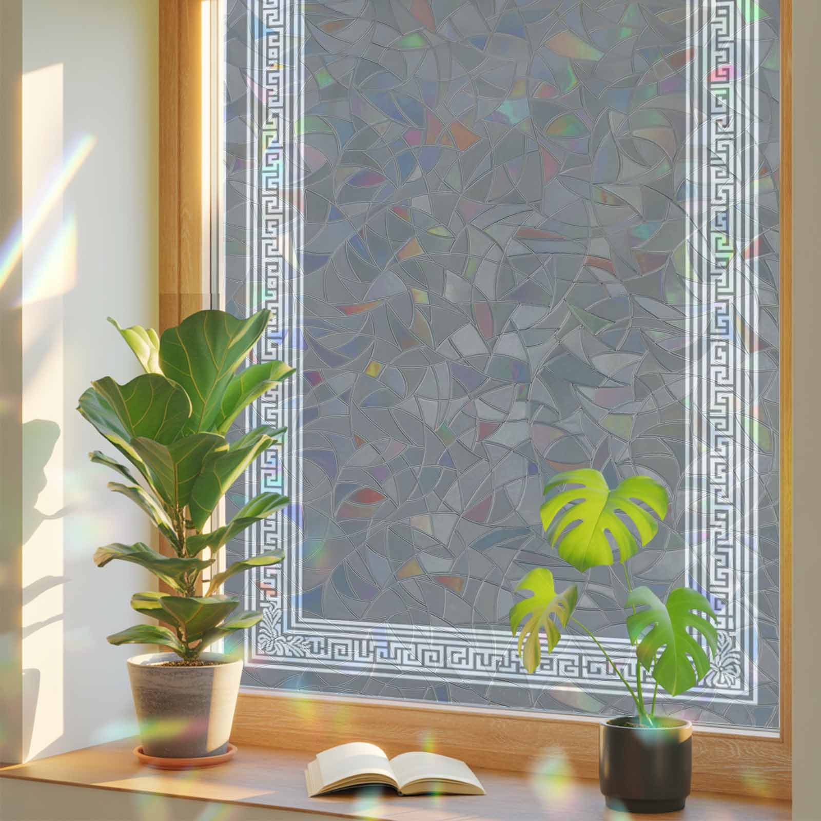 Trabal Pvc Rainbow Window Privacy Film, Grey Geometric Static Cling Window Film ...