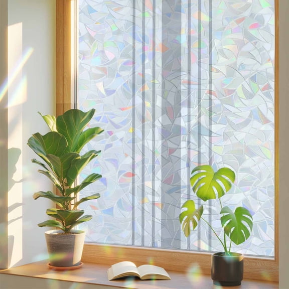 Rainbow Window Privacy Film, Grey Vertical Striped Static Cling Window Film PVC, White Modern Simple Geometric No Glue UV Blocking Glass Covering, Removable Stained Glass Sticker 23.6''x59''