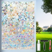 Rainbow Window Privacy Film Heat Blocking, 3D Decals Stained Glass Window Clings for Room Decor, Static Cling Window Sticker, Suncatcher Window Cover, 17.5 Inch x 78.74 Inch