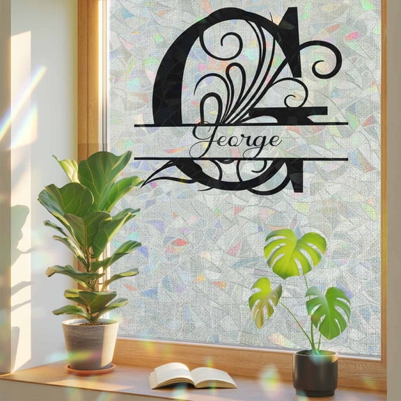 Rainbow Window Privacy Film, Letter G Static Cling Decorative Window Film PVC, Monogram Words No Glue UV Blocking Glass Covering, Removable Stained Glass Sticker 17.7''x39.3''