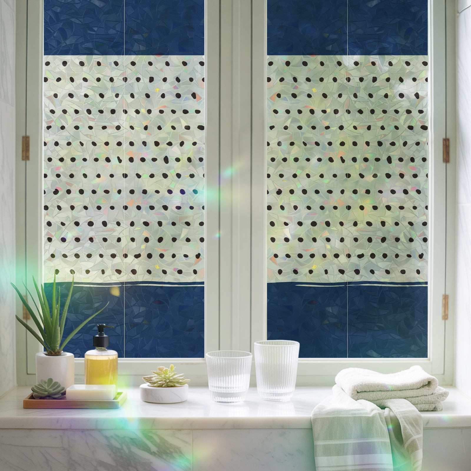 Rainbow Window Privacy Film, Modern Polka Dot Navy Blue Block Static ...