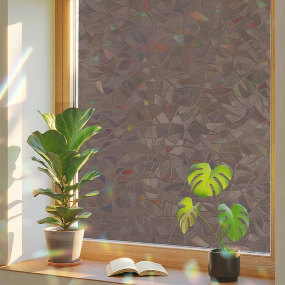 Rainbow Window Privacy Film, Pure Brown Static Cling Decorative Window Film PVC, Simple Solid Color No Glue UV Blocking Glass Covering, Removable Stained Glass Sticker 17.7''x39.3''