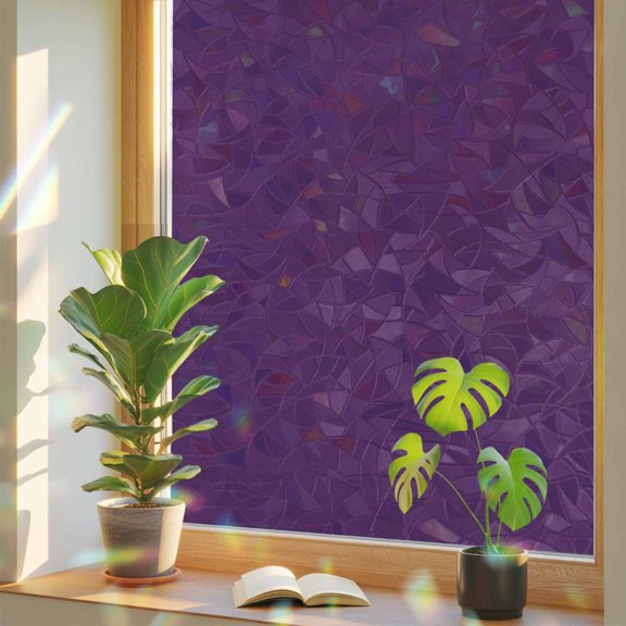 Rainbow Window Privacy Film, Pure Dark Purple Static Cling Decorative Window Film PVC, Simple Solid Color No Glue UV Blocking Glass Covering, Removable Stained Glass Sticker 17.7''x39.3''