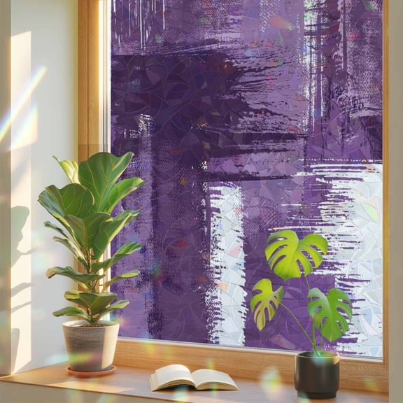Rainbow Window Privacy Film, Purple Abstract Static Cling Decorative Window Film PVC, Modern Mottled Art Oil Painting No Glue UV Blocking Glass Covering, Removable Stained Glass Sticker 23.6''x59''