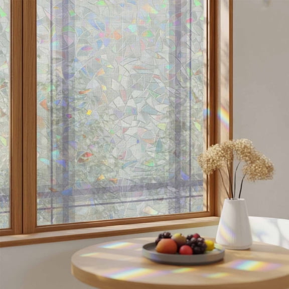 Rainbow Window Privacy Film Purple Grid Stripes Stain Glass Window Film for Glass Door Sticker Static Cling Boho Minimalist Lines Texture Beige Sunroof Decal for Car Home Decor 17.7"x39.3"
