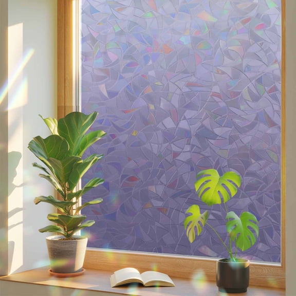 Rainbow Window Privacy Film, Purple Ombre Static Cling Decorative Window Film PVC, White Gradient Modern Abstract Art No Glue UV Blocking Glass Covering, Removable Stained Glass Sticker 17.7''x39.3''