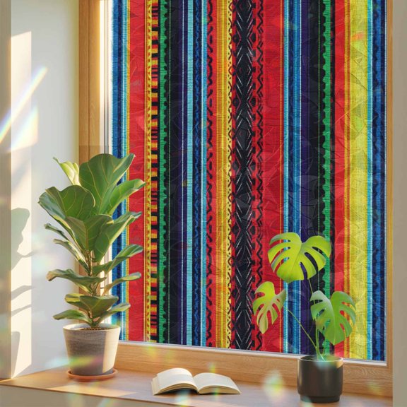 Rainbow Window Privacy Film, Rainbow Stripe Static Cling Decorative Window Film PVC, Boho Minimalist Geometric Line No Glue UV Blocking Glass Covering, Removable Stained Glass Sticker 19.6''x39.3''