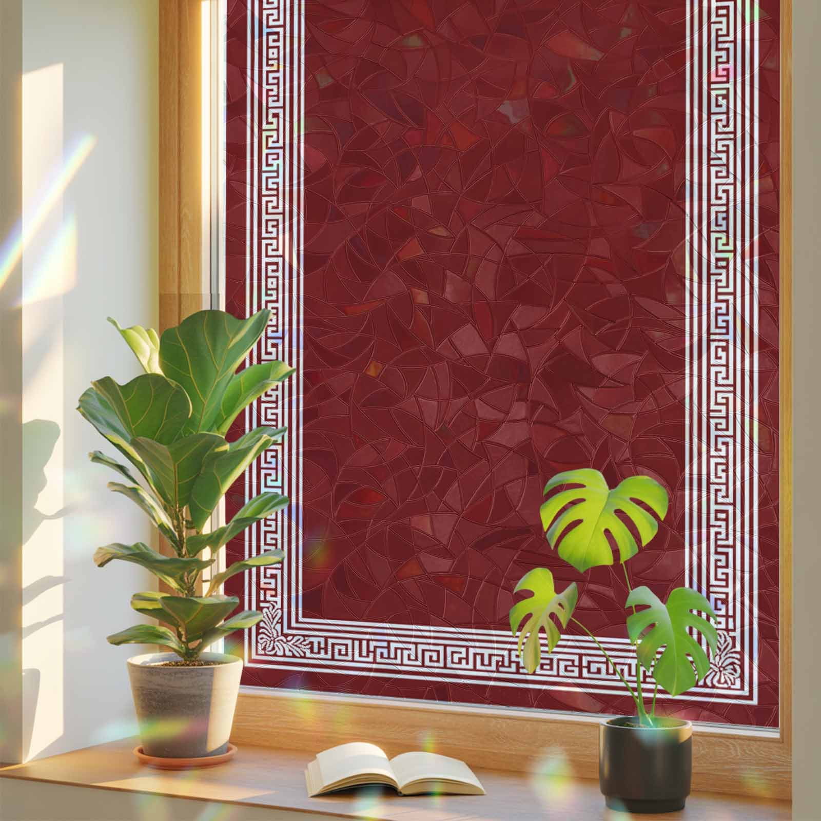 Rainbow Window Privacy Film, Red Geometric Static Cling Window Film PVC ...