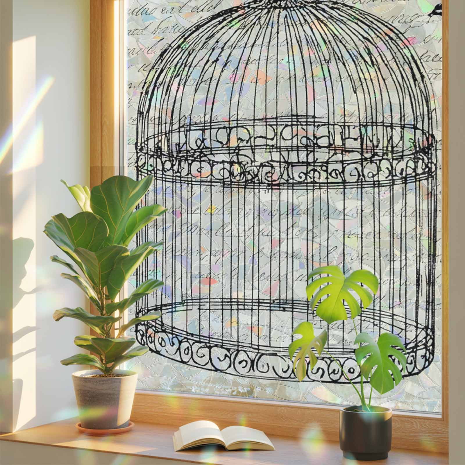 Rainbow Window Privacy Film, Retro Birdcage Static Cling Decorative ...