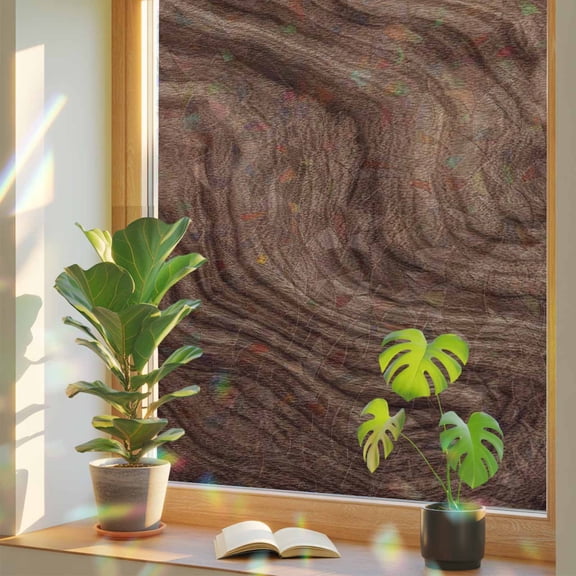 Rainbow Window Privacy Film, Retro Wood Grain Static Cling Window Film PVC, Rustic Farmhouse Wooden Board Brown No Glue UV Blocking Glass Covering, Removable Stained Glass Sticker 29.5''x78.7''