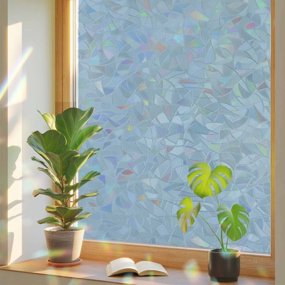 Rainbow Window Privacy Film, Sky Blue Static Cling Decorative Window Film PVC, Modern Pure Winter Sky Blue No Glue UV Blocking Glass Covering, Removable Stained Glass Sticker 17.7''x39.3''