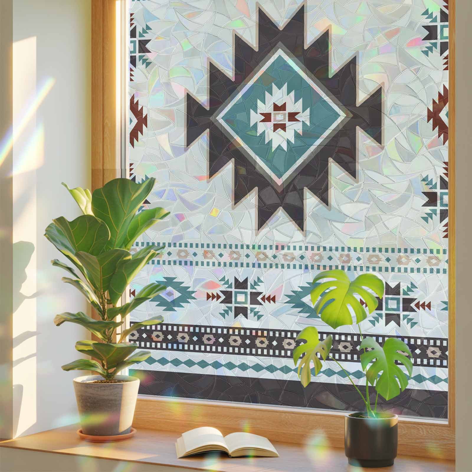 Trabal Pvc Rainbow Window Privacy Film, Southwest Ethnic Static Cling Window Film ...